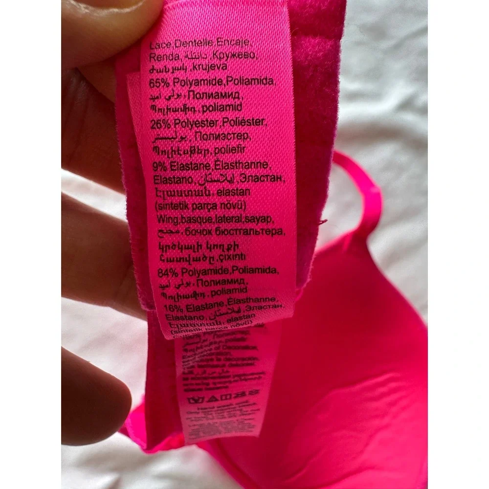 La Senza Beyond Sexy Classic Plunge Lace Bra Pink Floral Padded Underwire 34C - Picture 7 of 10